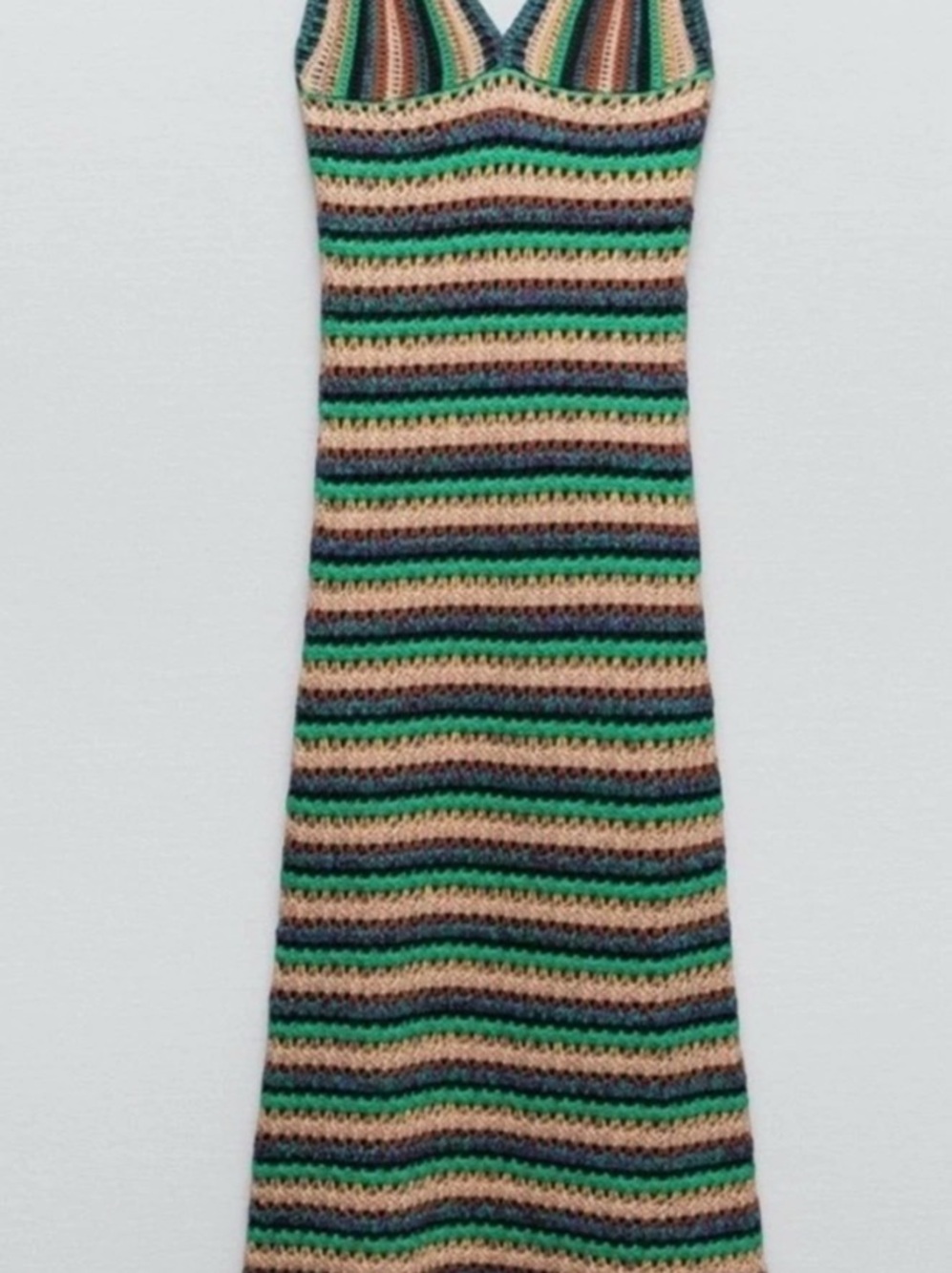 Zara Striped Crochet Knit Maxi Dress Green & Pink